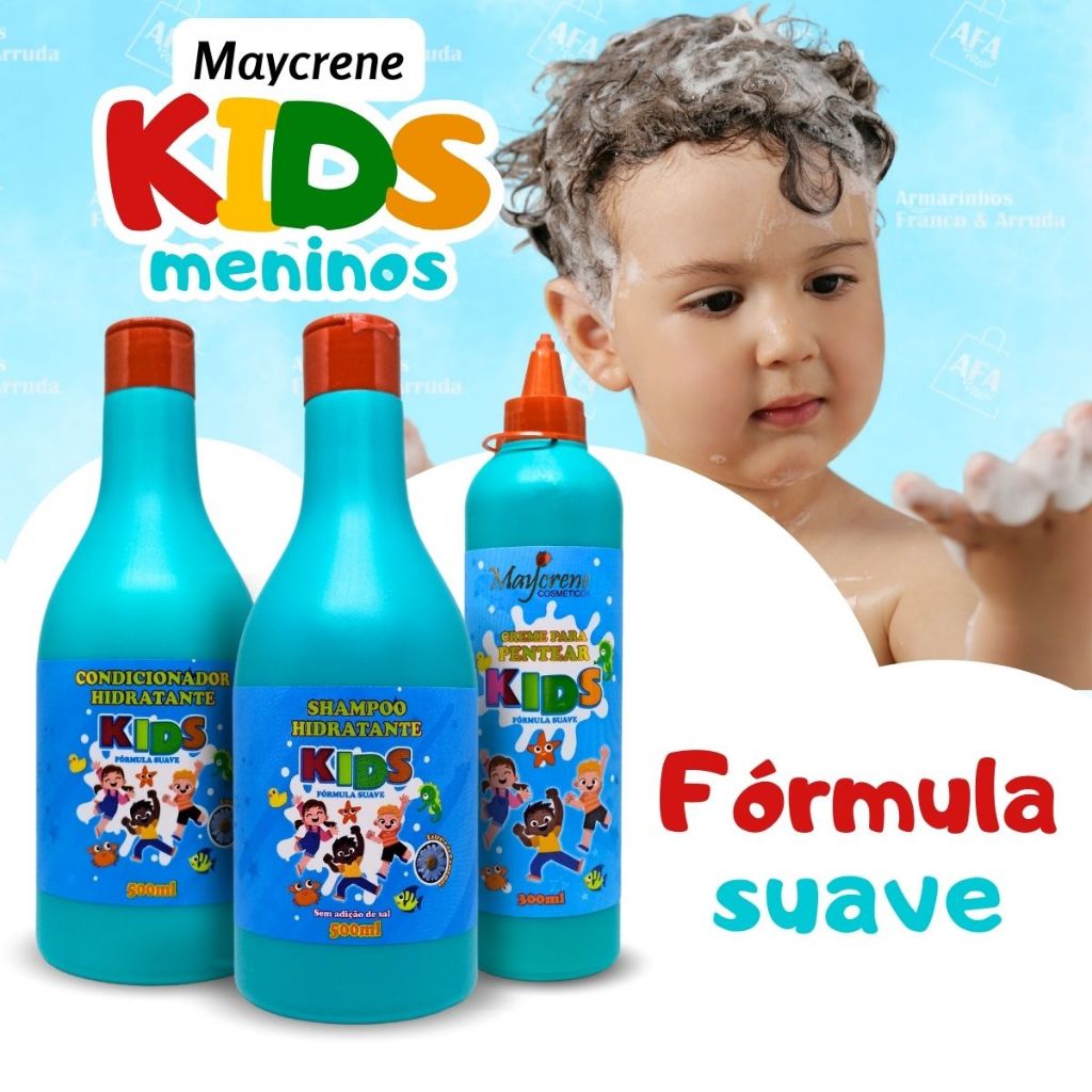 Kit KIDS Meninos (Hidratante Capilar com Creme de Pentear) 3 Produtos - Fórmula Suave de U...