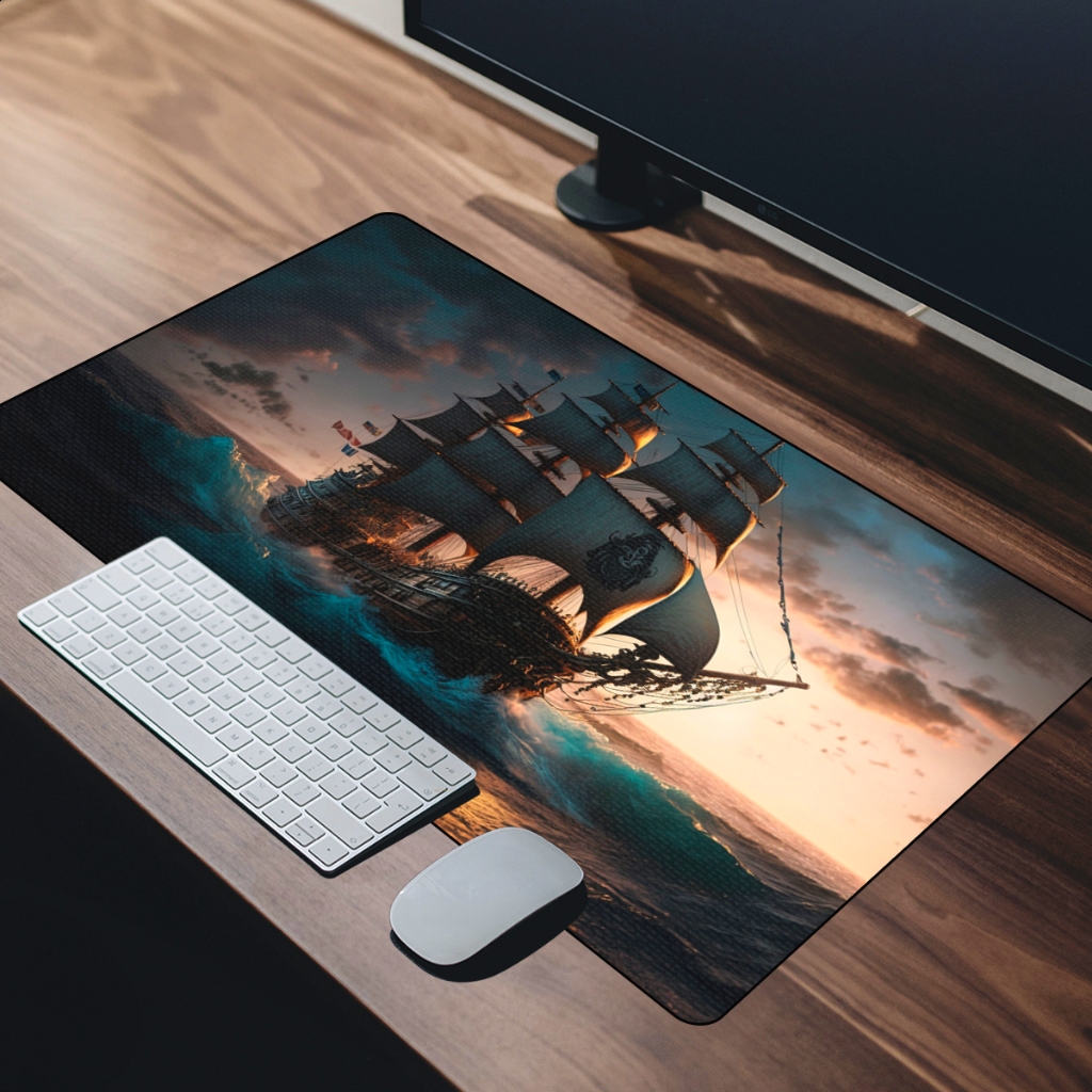 Mouse Pad Gamer Speed Extra Grande Premium 60x35cm Tema Navio Pirata