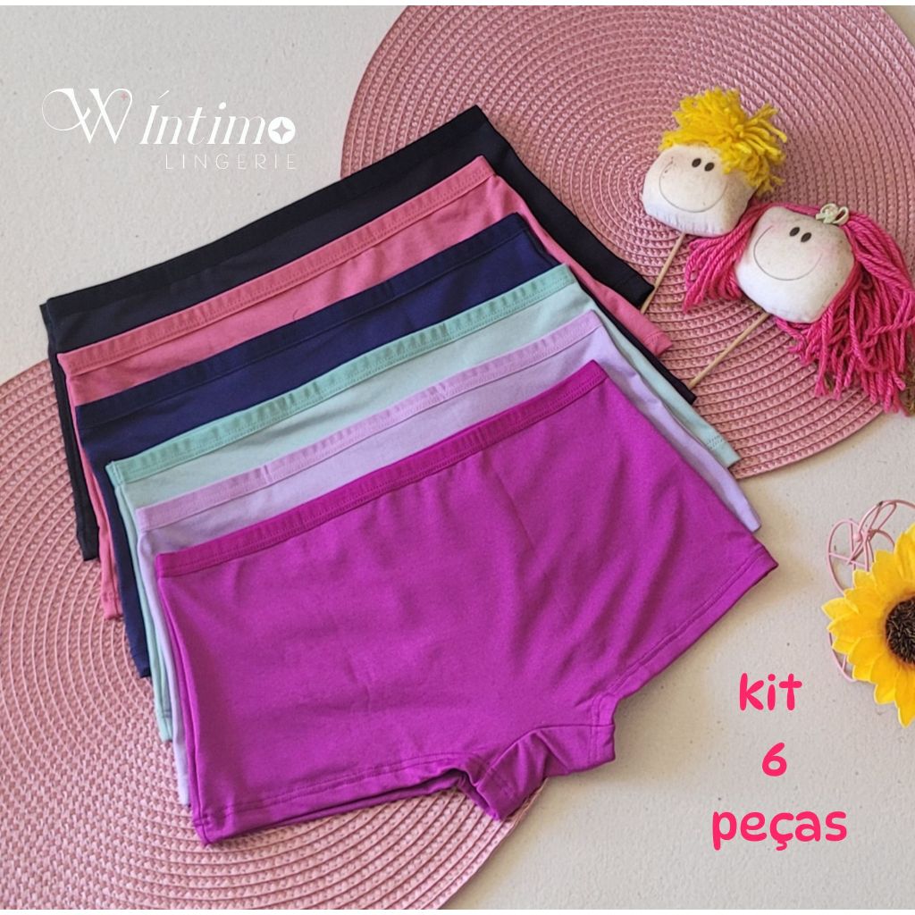 Calcinha boxer feminina infantil menina Juvenil 10 anos Juvenil 12 anos Juvenil 14 anos kit 6 peças em Oferta na Shopee