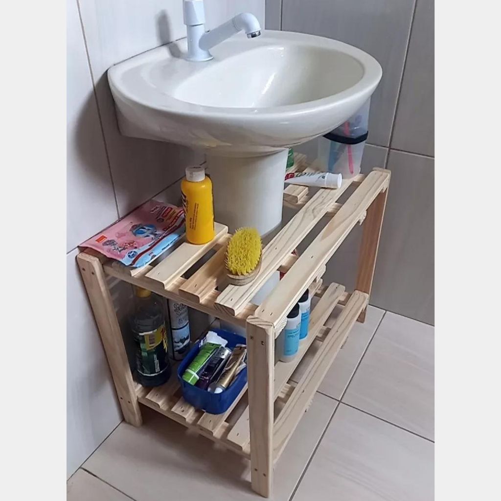 Gabinete Banheiro Lavabo Rack Organizador 2 Prateleiras Porta Papel Higiênico