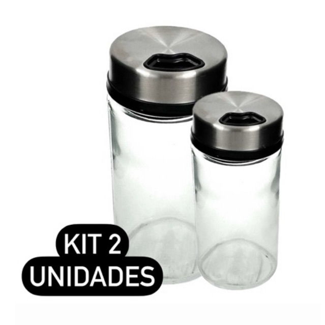 Conjunto 2 Porta Condimentos Jogo Design Moderno 170ML Vidro Tampa Inox