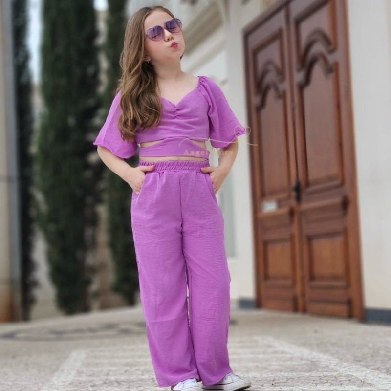 Conjunto duna moda infantil calça e cropped moda feminina infantil para meninas blogueirinha 2024 roupa de criança