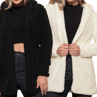 Casaco Feminino Max Teddy Peludo Manga Longa Tede Ted Pelinho Capuz