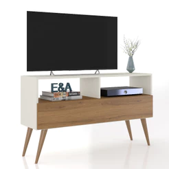 Rack Bancada E&A Tv 43 Pol. Sala Com Pes Retro 1 Gaveteiro Moderno - Cores