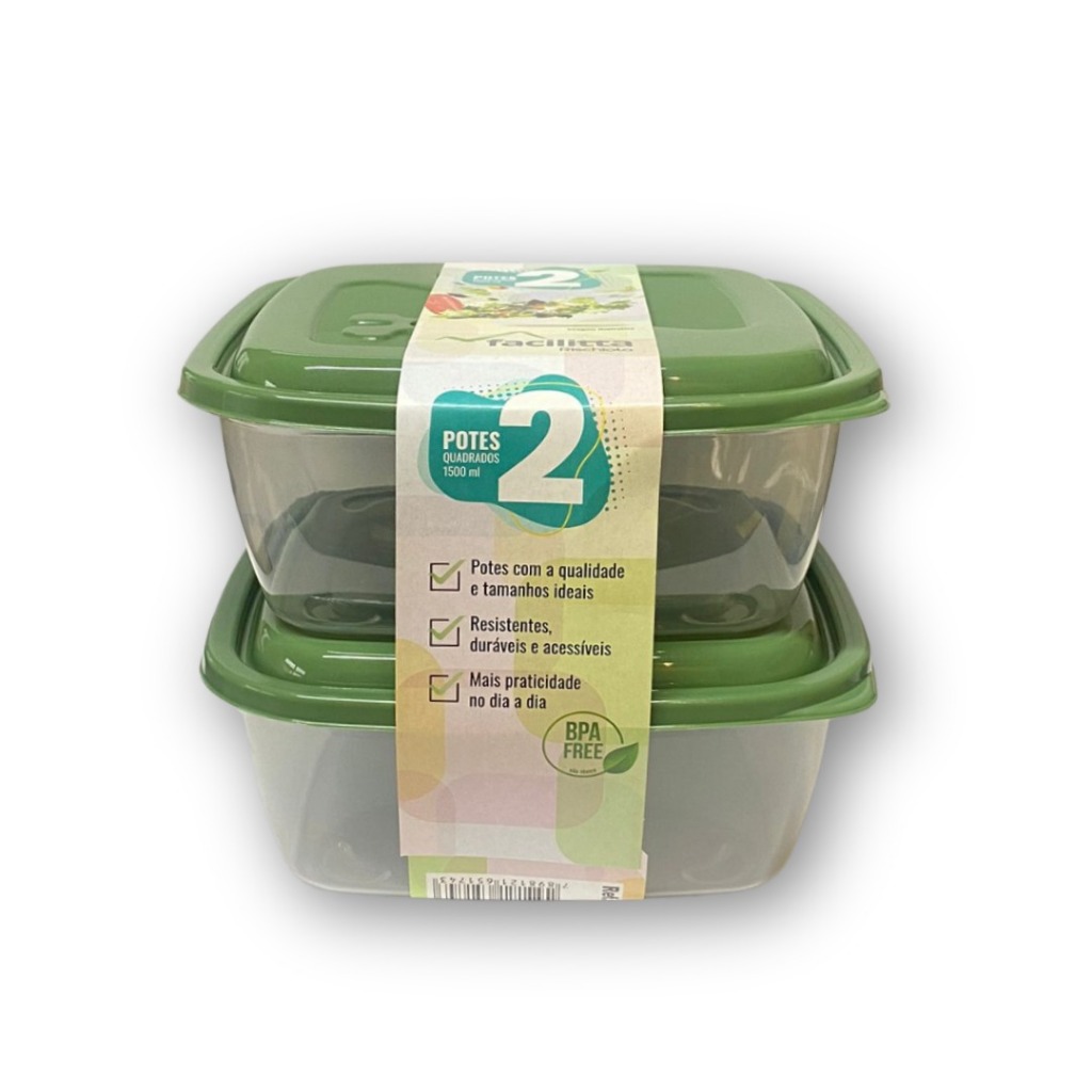 KIT 2 POTES QUADRADOS VERDE 1,5L - CANORA UTILIDADES