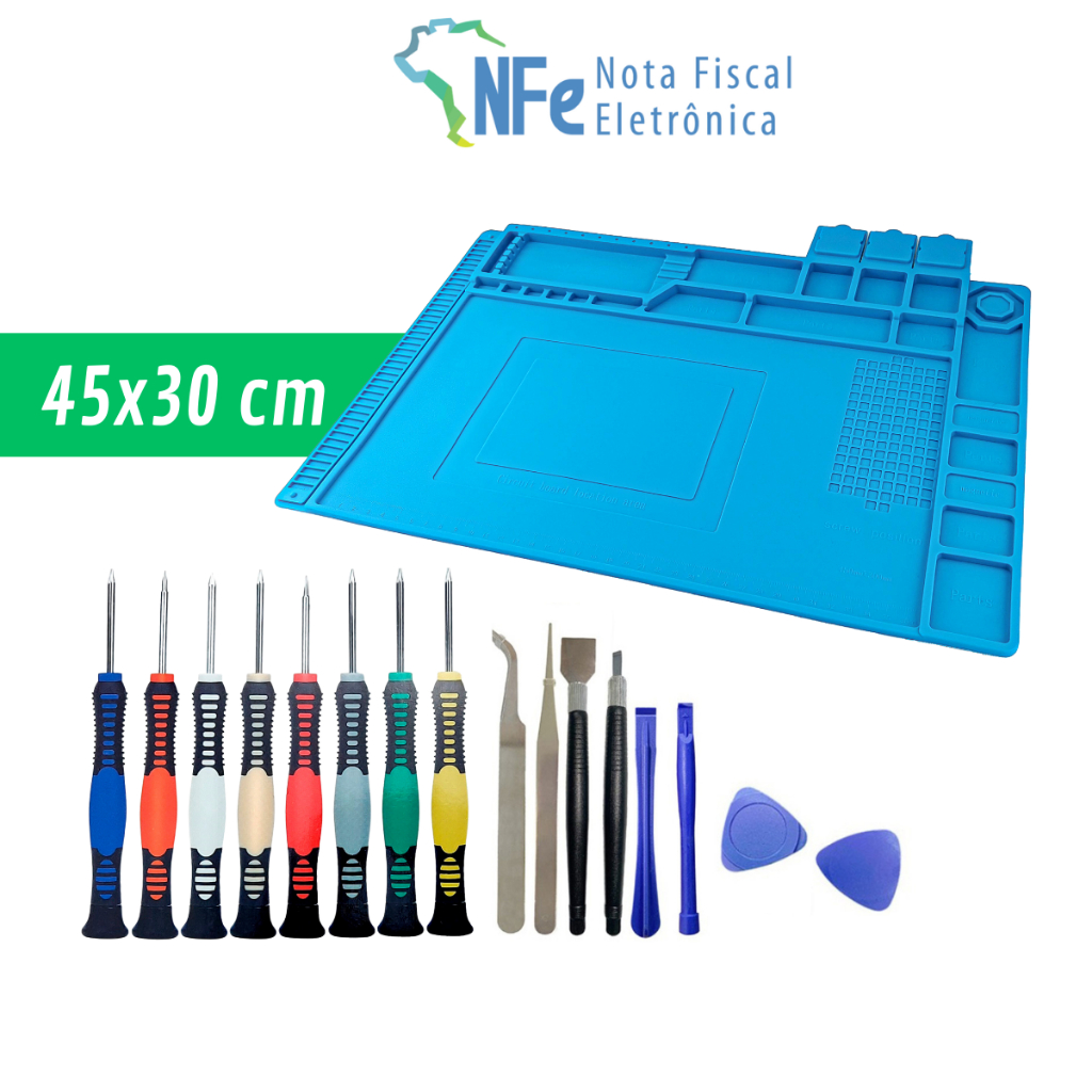 Kit Manta Antiestática 45x30cm com Chaves de Precisão 16 peças Estação de Trabalho Resistente Calor