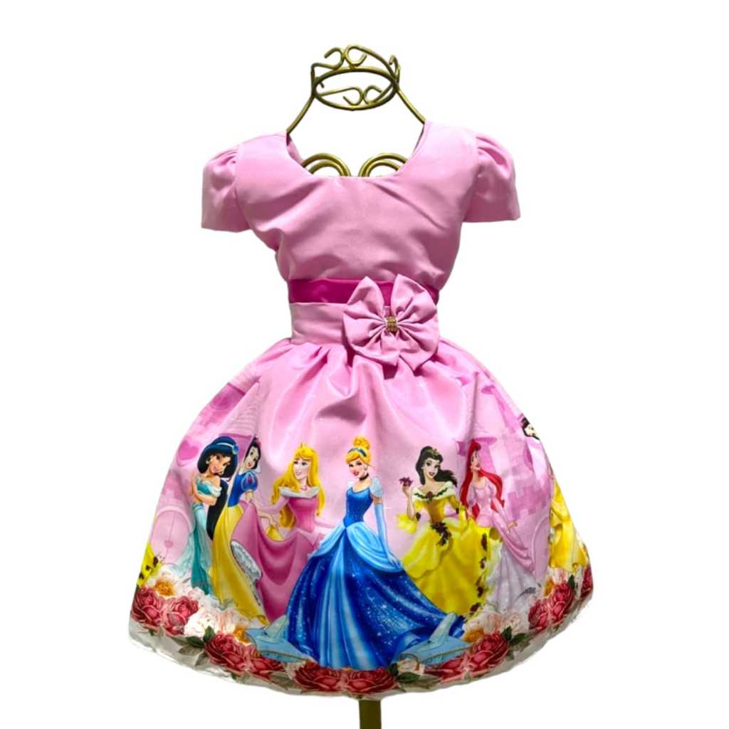 Vestido Infantil Temático Princesas Aniversários e Festas. em Oferta na Shopee