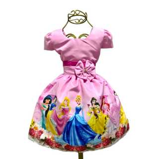 Vestido Infantil Temático Princesas Aniversários e Festas. em Oferta na Shopee