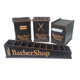 Kit Barbearia Para Bancada Profissional em MDF Preto Descarte de Lamina, Porta Tesoura, Porta Gola e Porta Pentes em Oferta na Shopee
