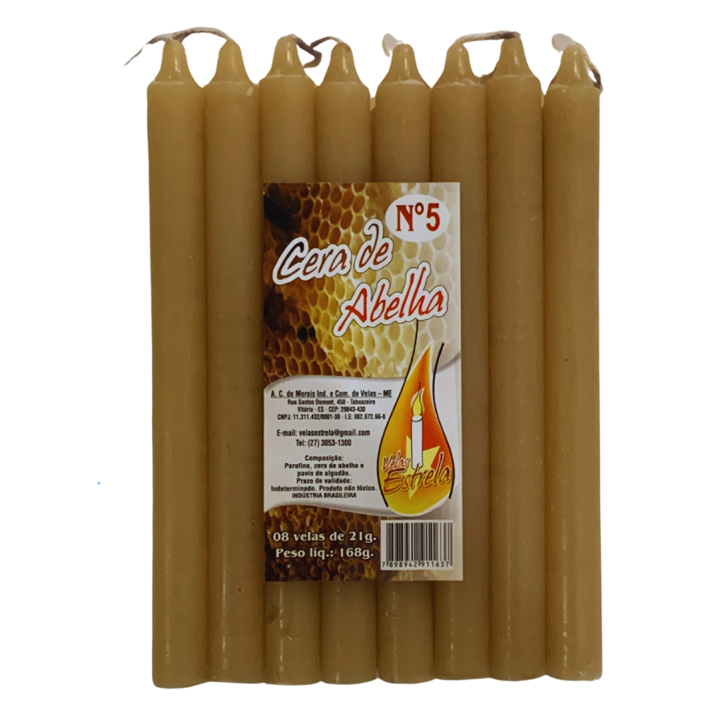 8 velas com cera de abelha natural, 16 cm de altura. Aroma de mel