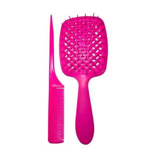 kit 1 escova raquete de plastico e 1 pente de plastico de pentear pink kit de pentear cabelos hair no banho e fios antifrizz