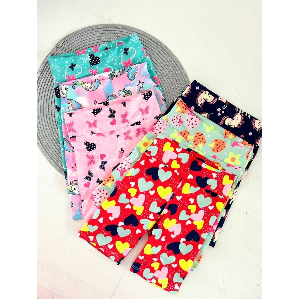 KIT com 3 bermuda Ciclista Infantil estampada COR E ESTAMPAS SORTIDAS