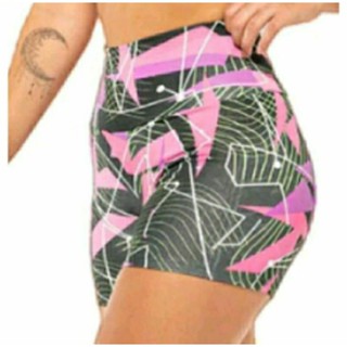 Short Feminino Suplex Estampado Shortinho Academia Cintura Alta Meia Coxa Fitness
