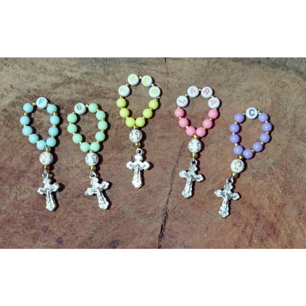 20  lembrancinhas Mini terço de Batismo, Batizado terço colorido e personalizado