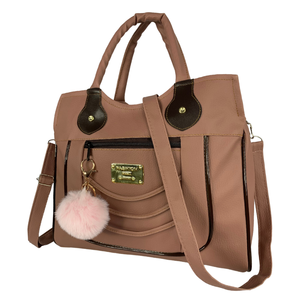 Bolsa Feminina 2 Divisorias e 2 Alças Transversal + Lindo Chaveiro Pom Pom Courinho em Oferta na Shopee