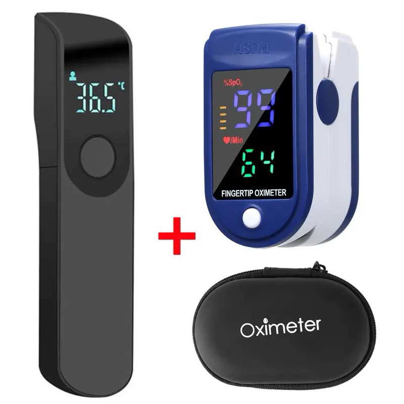 kit termômetro sem contato + oxímetro + capa para oxímetro