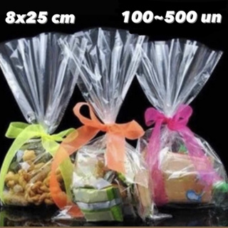 100~500 Saco Presente Celofane bopp 8x25 centímetros transparente em Oferta na Shopee