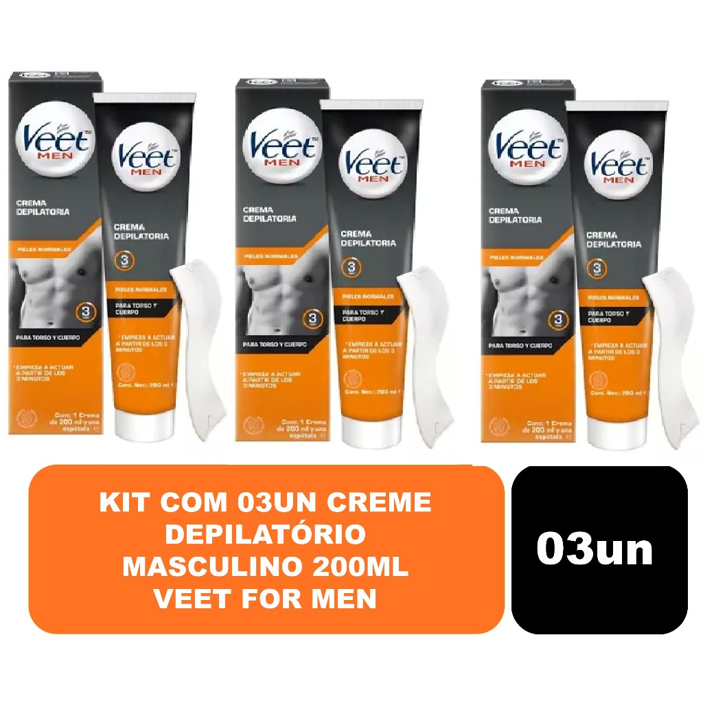 Kit com 03un Creme Depilatório Masculino 200ml Veet For Men em Oferta na Shopee