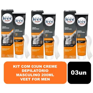 Kit com 03un Creme Depilatório Masculino 200ml Veet For Men em Oferta na Shopee