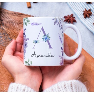 Caneca Xícara Floral com seu Nome Personalizada Letra do Alfabeto Floral Exclusiva  - 325ml em Oferta na Shopee