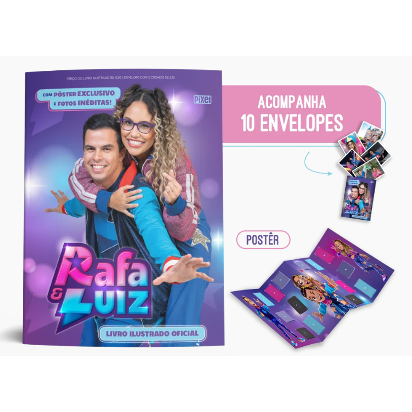 Kit 1 Álbum Rafa & Luiz + 50 Figurinhas (10 Envelopes) Pixel