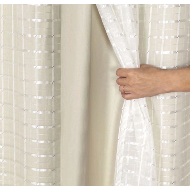 Cortina 4,00 X 2,60 Voil C/Forro De Microfibra Voil Xadrez Quarto Ou Sala - Oferta