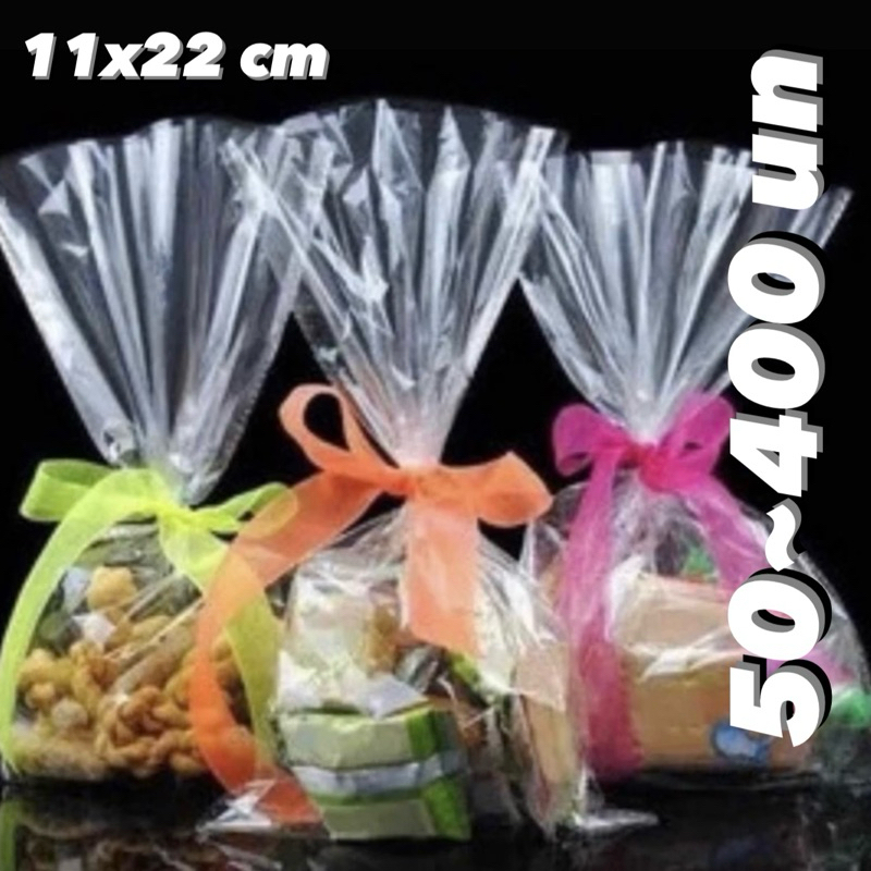 50~400  Saco Presente Celofane SAQUINHO bopp 11x22 centímetros transparente//
