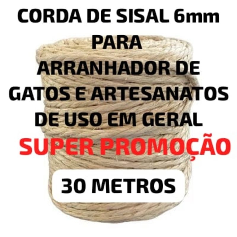30M Corda de Sisal 5mm Para Arranhador de Gatos e Artesanatos de Uso em Geral. em Oferta na Shopee