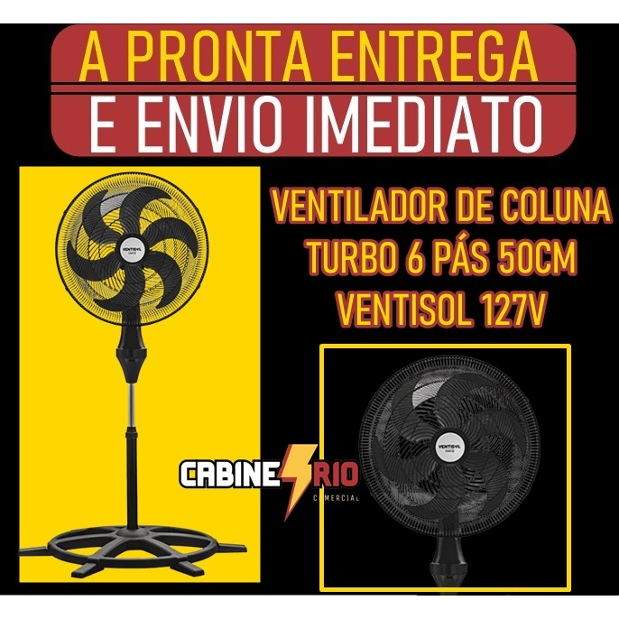 Ventilador De Coluna Turbo 6 Pás 50cm Preto Ventisol 127v