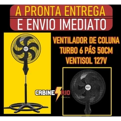 Ventilador De Coluna Turbo 6 Pás 50cm Preto Ventisol 127v