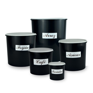 kit 05 pecas Preto / jogo plástico/ porta mantimentos Promoção , Conjunto de potes etiqueta. em Oferta na Shopee