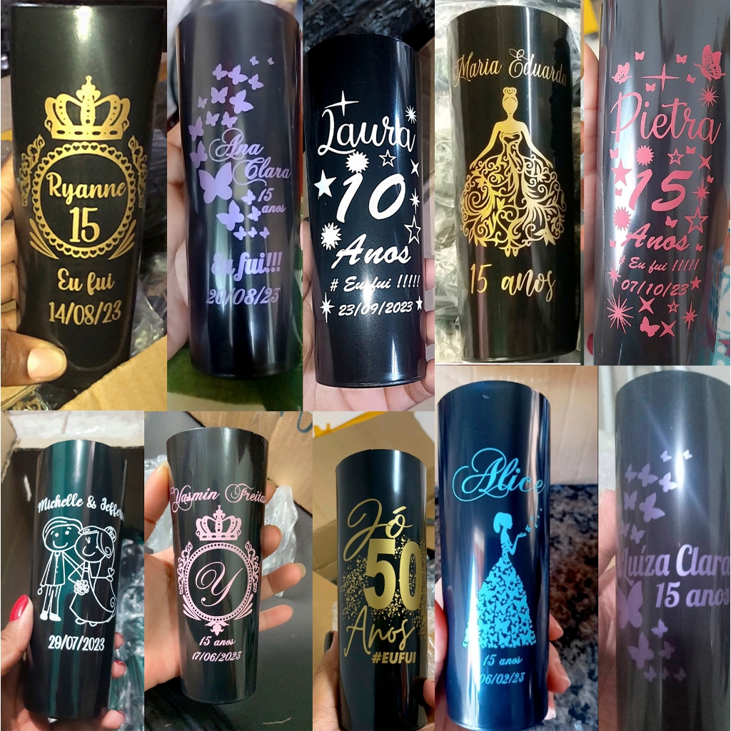 100 Copo Personalizados Long Drink kit de copos PRETOS em Oferta na Shopee