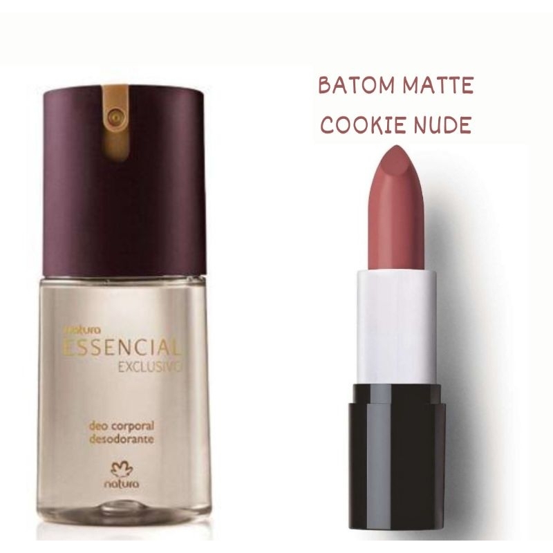 ESSENCIAL EXCLUSIVO FEMININO DESODORANTE CORPORAL 100ML E BATOM NATURA FACES MATTE COOKIE NUDE 3,5G