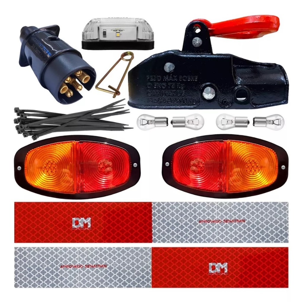 Kit Eletrico Carretinha Reboque Lanterna Canoinha Com Munheca De Carretinha