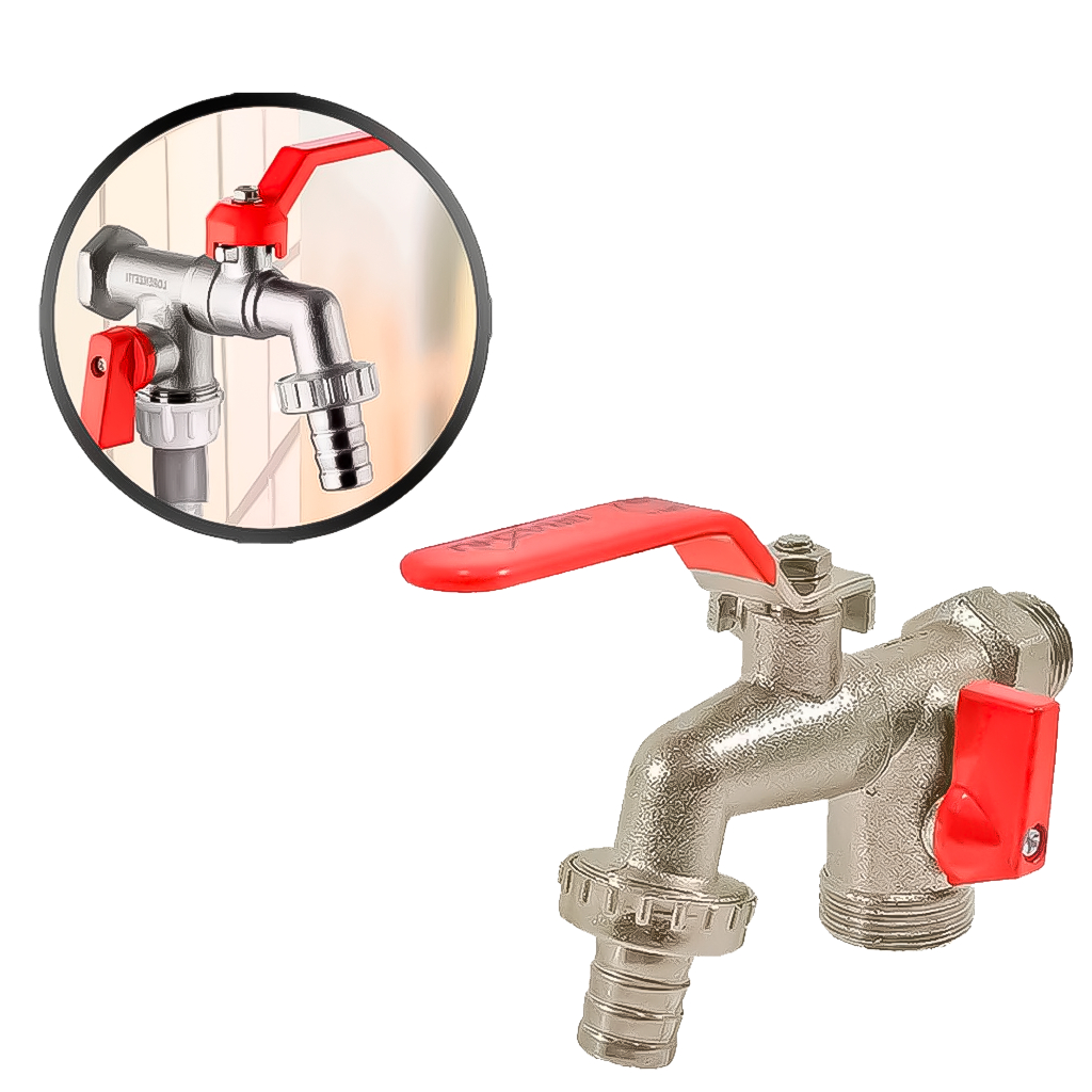 Torneira Esfera Para Tanque Máquina Duas Saídas 1/2  Lavanderia Área De Serviço Metal Cromado Bico - Home & Living