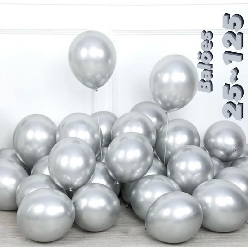 25~125 unid Balão pic pic platino cromado metalizado N°5” PRATA OFF em Oferta na Shopee