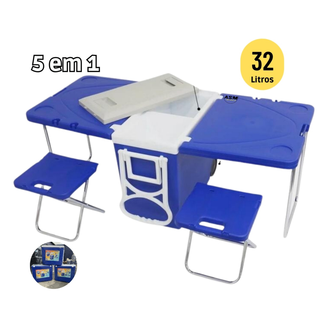 Cooler Térmico 32 Litros Com Mesa e Cadeira Rodinha Caixa Termica Cooler 3 Modelos