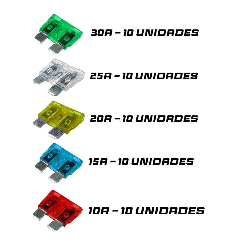 Kit 50pcs Fusivel Lamina 10 15 20 25 30a Universal