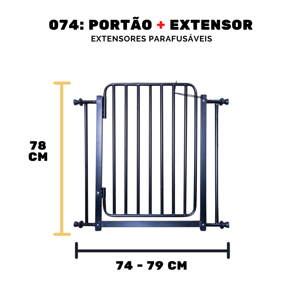 Grade De Porta Portão Reforçado Proteção Cachorro Criança 74 A 79 Cm
