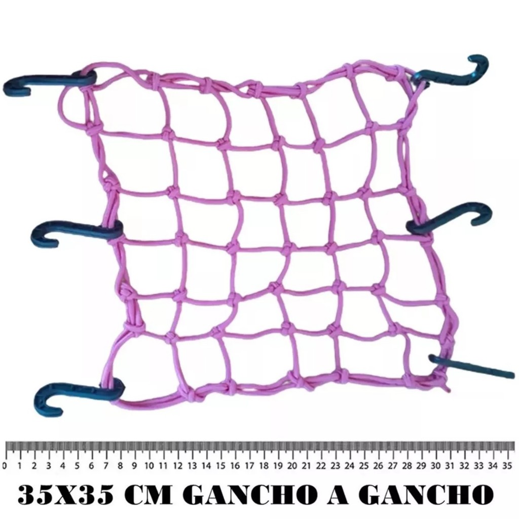 Rede Elástica Aranha Moto Bagageiro Redinha Rosa Pink 35x35 Gancho A Gancho