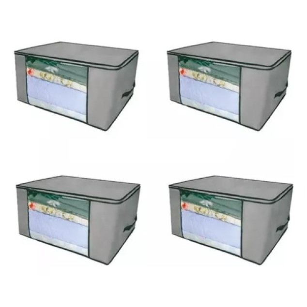 Kit 4 Organizadores Multiuso  Cinza  com Zíper 60x45x30cm - Envio Rápido!
