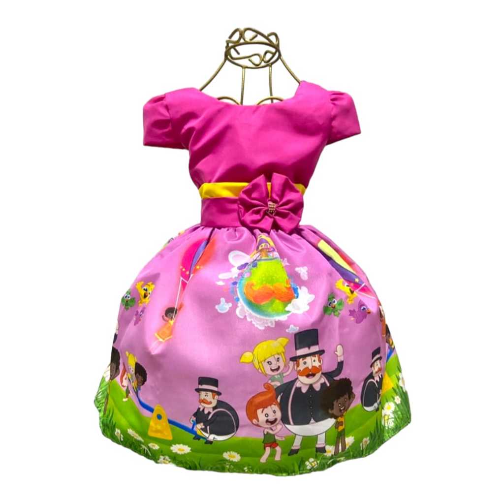 Vestido Infantil Temático MUNDO BITA Aniversários e Festas.