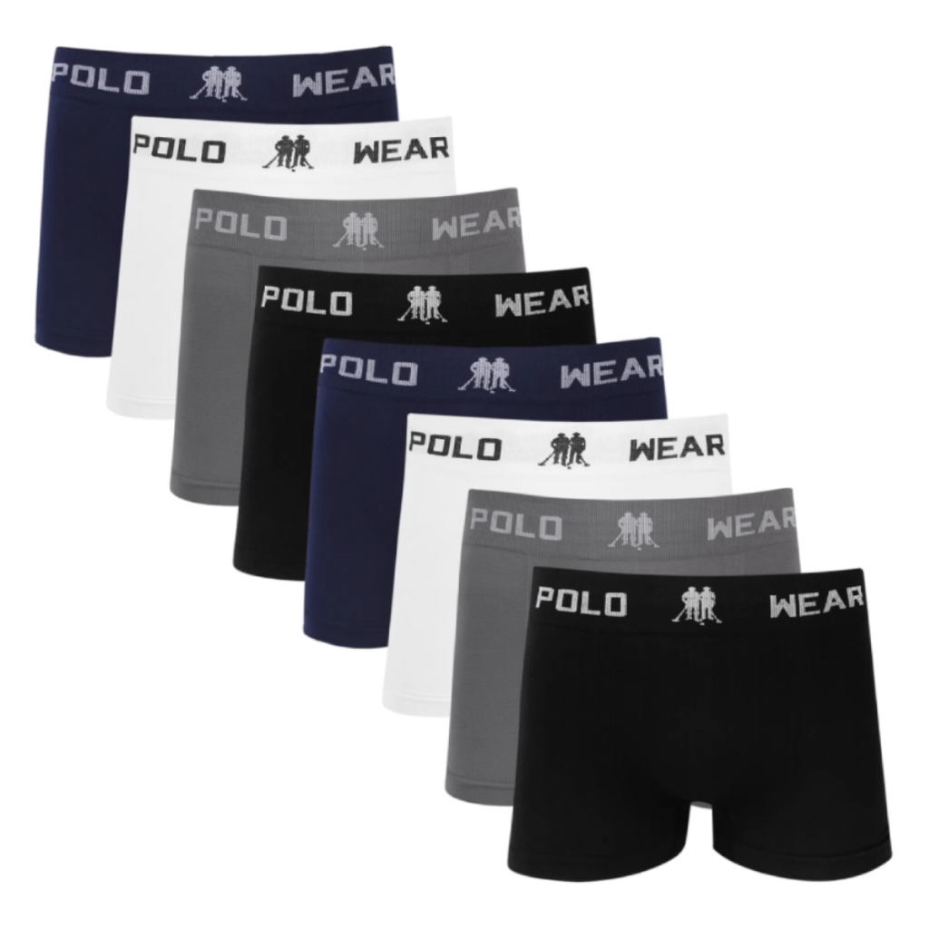 Kit 8 Cuecas Box Microfibra Lisa Sem Costura Polo Wear em Oferta na Shopee