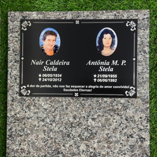 Placa para Jazigo Túmulo  Lápide de alumínio composto   Cemitério 33x22cm  2 fotos oval 6x8cm em Oferta na Shopee