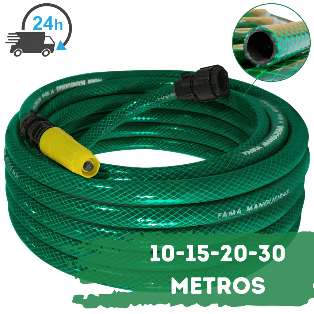 Mangueira De Jardim Trançada Reforçada Com Esguicho 10-15-20-25-30 Metros Mangueira de Jardim Verde