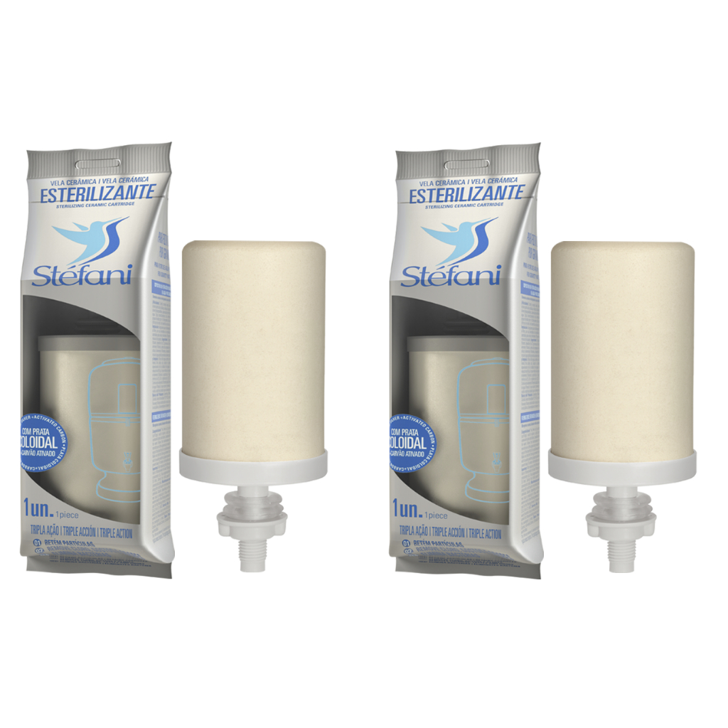 Kit 2 Velas Esterilizante Tripla Ação Stéfani Para Filtro De Barro em Oferta na Shopee