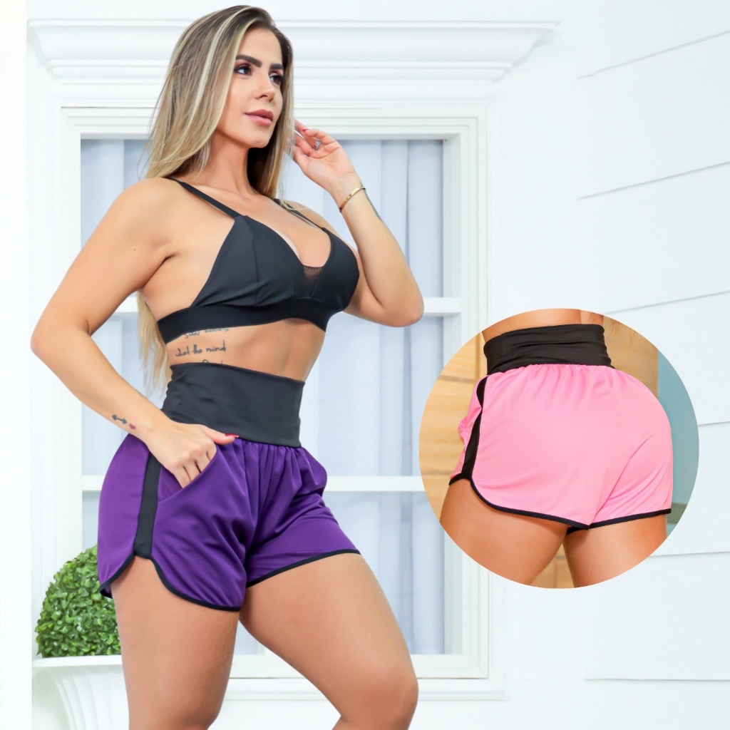 Short Fitness Feminino Running Dry Fit com Bolsos Laterais para Academia
