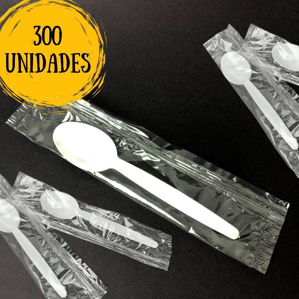 300 UNIDADES COLHER PARA ACAI REFORCADA EMBALADA UM A UM BRANCA em Oferta na Shopee