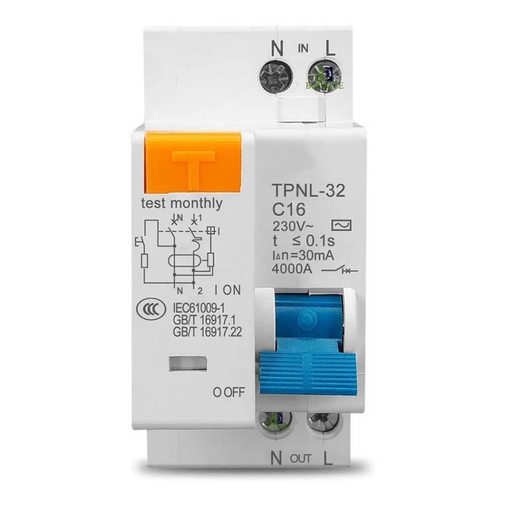 Disjuntor DR Bipolar 110V 220V 36mm 16A 30mA