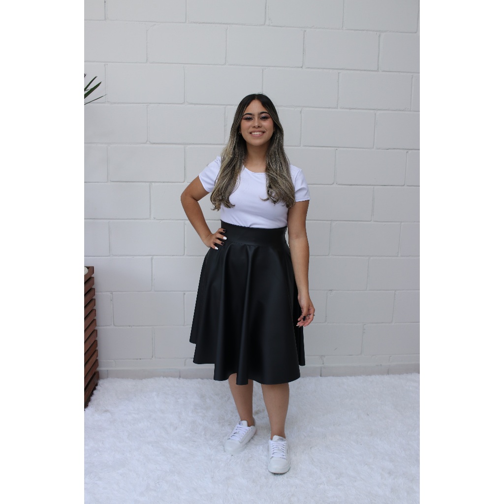 Saia Godê Couro Ecológico Moda Evangélica Feminina
